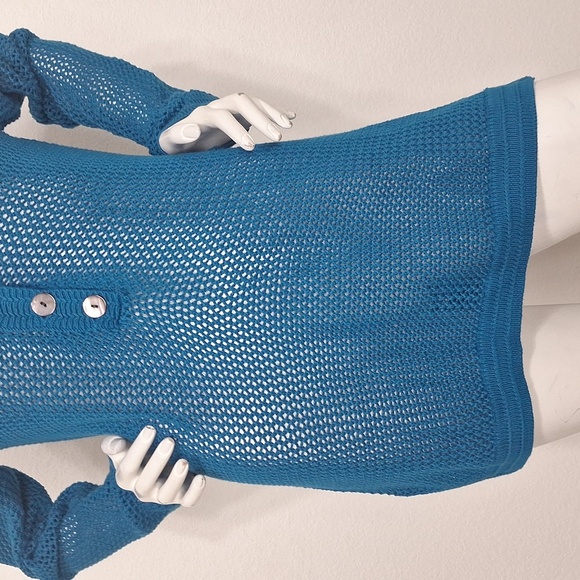 Chico's Blue Bohemian Coastal V-Neck Pullover Open Kit Tunic Sweater Size M - Picture 3 of 10